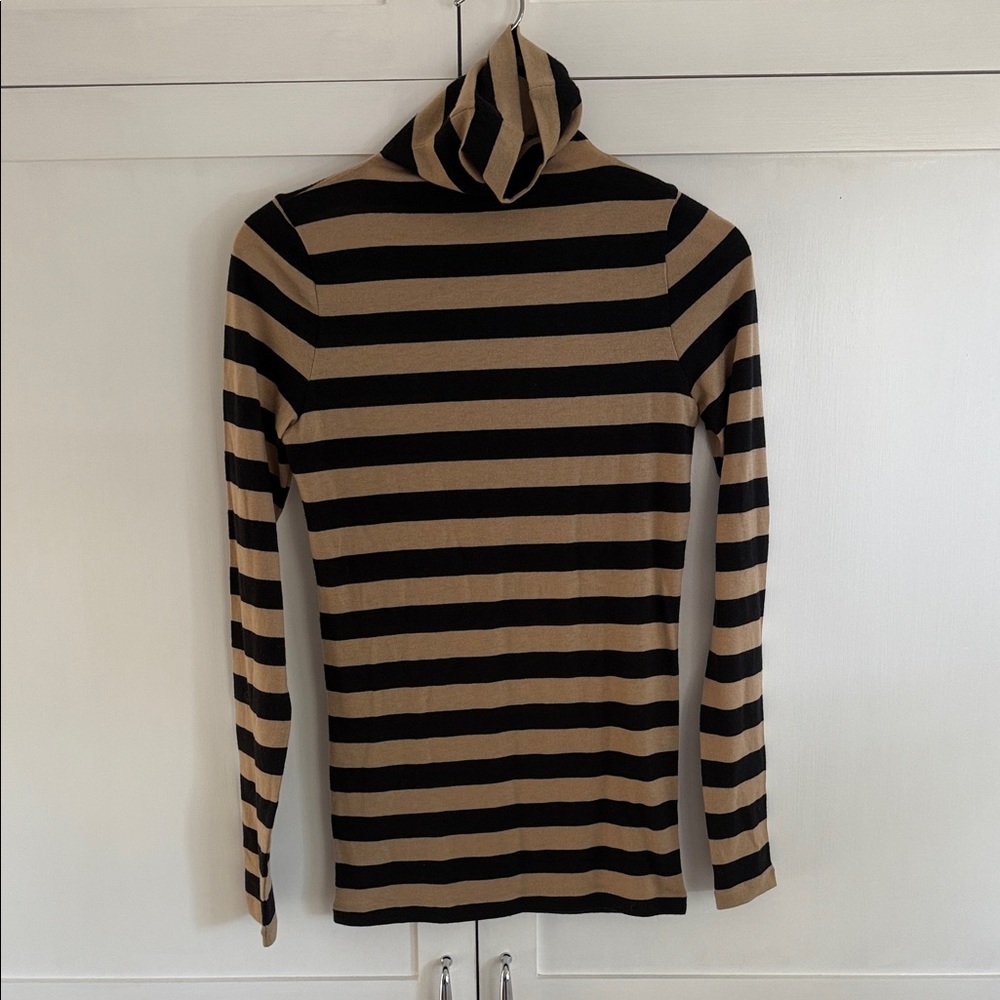 Club Monaco - Julie Striped Striped Black and Tan Turtleneck Sweater